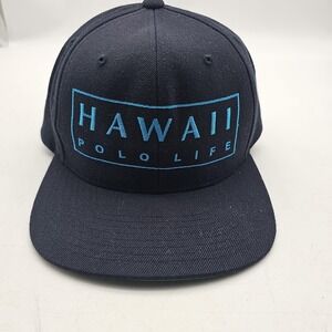 Hawaii Polo Life Hat Cap‎ Snap Back Mens One Size Navy Blue Flatbill Yupoong